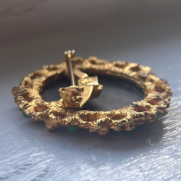 Vintage enamel work floral round shaped brooch signed - Picture 3 of 4